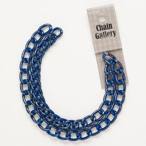 Chain aluminum / enamel 1pkg1 9.8mm curb, dark blue / gold 18 inches