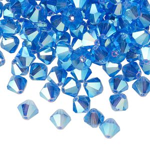Bead 144pk sapphire AB 2X, Preciosa Czech crystal 6mm bicone