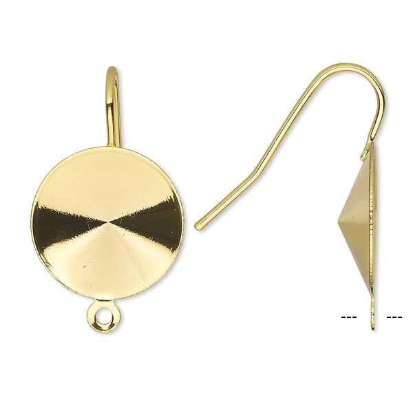 Ear wire, Almost Instant Jewelry®, gold-finished brass, 22mm fishhook with loop and 16mm rivoli setting, 18-20 gauge. Sold per pkg of 5 pairs. image number 0