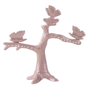 Display, "pewter" (zinc-based alloy) and enamel, lavender, 4-1/2 x 5 x 2 inch tree with butterflies. Sold individually.