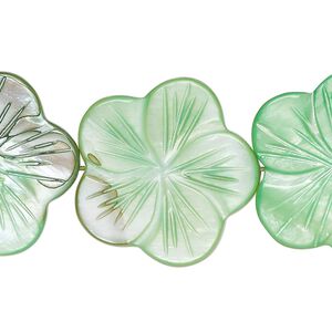 Bead, mother-of-pearl shell (dyed), shamrock, 24x23mm-26x25mm carved flat flower with 0.6-0.8mm hole, Mohs hardness 3-1/2. Sold per 15-inch strand.