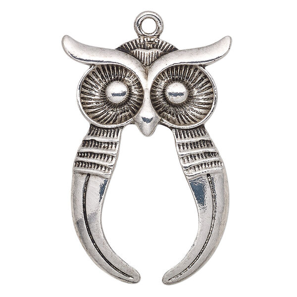 Focal, antique silver-finished "pewter" (zinc-based alloy), 47x31mm owl with 30x22mm oval setting. Sold individually. image number 0