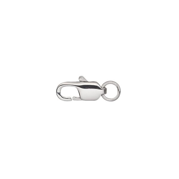 Clasp, lobster claw, stainless steel, 13x5mm with 5mm closed jump ring. Sold per pkg of 10. image number 0