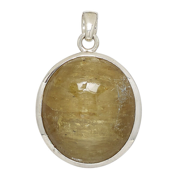 Pendant, lemon calcite (coated) and sterling silver, 23-25mm round. Sold individually. image number 0