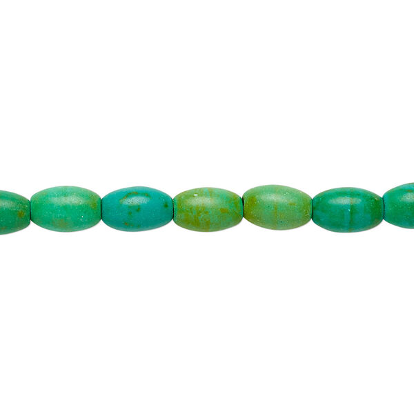 Bead, magnesite (dyed / stabilized), apple green and teal green, 8x5mm oval, C- grade, Mohs hardness 3-1/2 to 4. Sold per 15-inch strand. image number 0