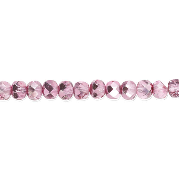 Bead, Czech fire-polished glass, metallic watermelon, 5x4mm faceted rondelle. Sold per 15-1/2" to 16" strand. image number 0