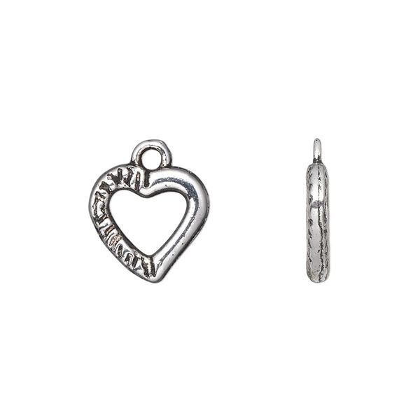 Charm, antique silver-plated "pewter" (zinc-based alloy), 13x13mm double-sided open heart. Sold per pkg of 20. image number 0