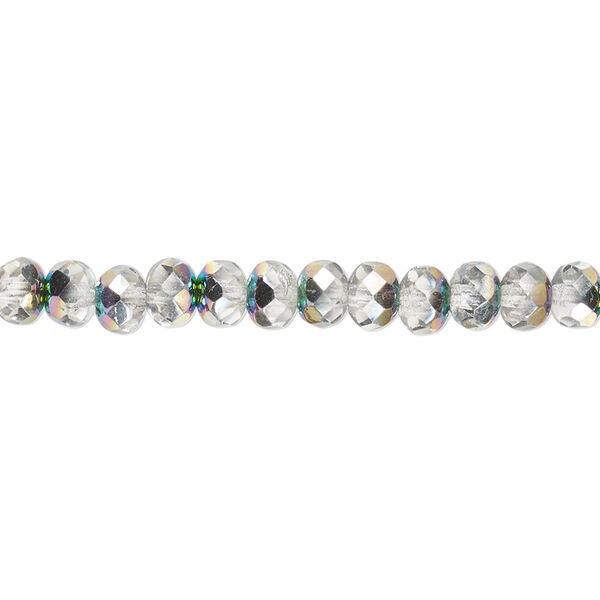 Bead, Czech fire-polished glass, clear vitrail, 5x4mm faceted rondelle. Sold per 15-1/2" to 16" strand. image number 0