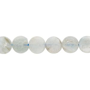 Aquamarine 1pkg1, flat round bead 15 inch 7-8mm