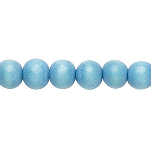 Bead 1pkg1, Taiwanese cheesewood (dyed / waxed), sky blue, 7-8mm round, 15-1/2 to 16 inches.