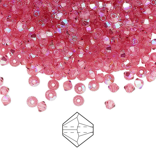 Bead 48pk rose glitter, Preciosa Czech crystal 3mm bicone image number 0