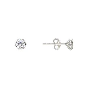 Earstud, sterling silver and cubic zirconia, clear, 5mm round with post. Sold per pair.