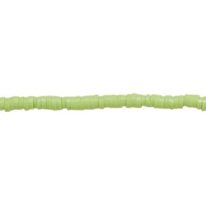 Bead, polymer clay, opaque lime green, 3x1mm heishi. Sold per pkg of (2) 15-1/2 to 16-inch strands.