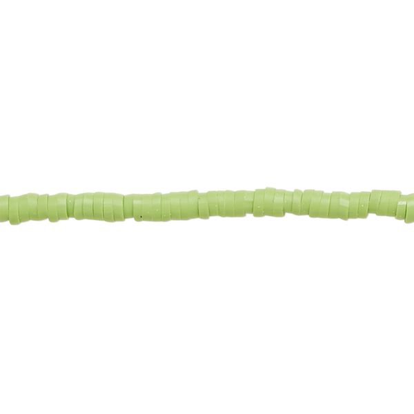 Bead, polymer clay, opaque lime green, 3x1mm heishi. Sold per pkg of (2) 15-1/2 to 16-inch strands. image number 0