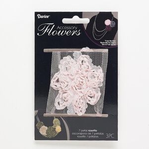 Sew-on component, fabric, light pink, 2-1/2 to 2-3/4 inch flower. Sold per pkg of 3.
