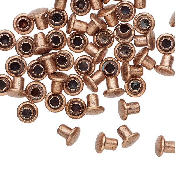 Rivet, copper-plated brass, 5.5x5mm with 3mm shank and 2.5mm inside diameter, fits 3.5-5mm hole. Sold per pkg of 50. image number 0