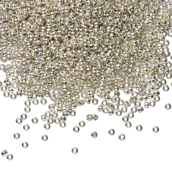 Seed bead, Miyuki, glass, pkg/35g, #15 rocaille, opaque galvanized silver, (RR-181). image number 0