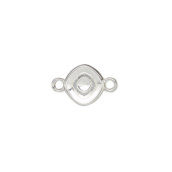 Link, Almost Instant Jewelry®, silver-finished "pewter" (zinc-based alloy), 10.5mm diamond with 8mm faceted cushion setting. Sold per pkg of 2. image number 0