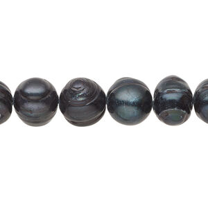 Freshwater pearl 1pkg1, semi-round, 15 inch iris green 9-12mm cultured