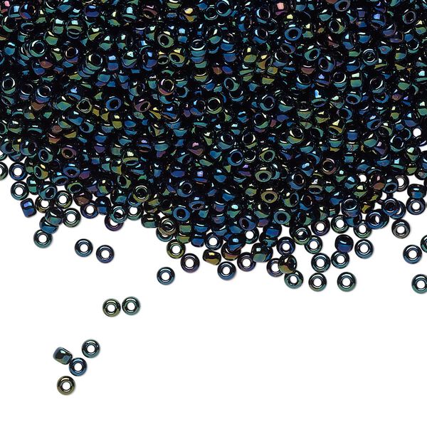 Seed bead, Miyuki, glass, pkg/25g, #11 rocaille, opaque metallic iris dark blue, (RR-452). image number 0