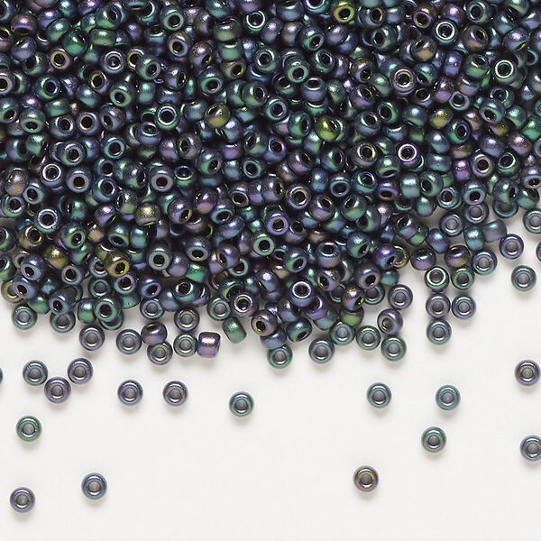 Seed bead, Miyuki, glass, pkg/25g, #11 rocaille, opaque matte metallic iris eggplant (RR-2073). image number 0