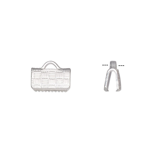 Ribbon crimp end, silver-plated brass, 10x6mm textured rectangle. Sold per pkg of 100. image number 0