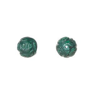 Malachite 1pkg2, hand-cut carved round bead natural 10mm
