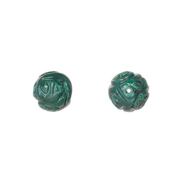 Malachite 1pkg2, hand-cut carved round bead natural 10mm image number 0
