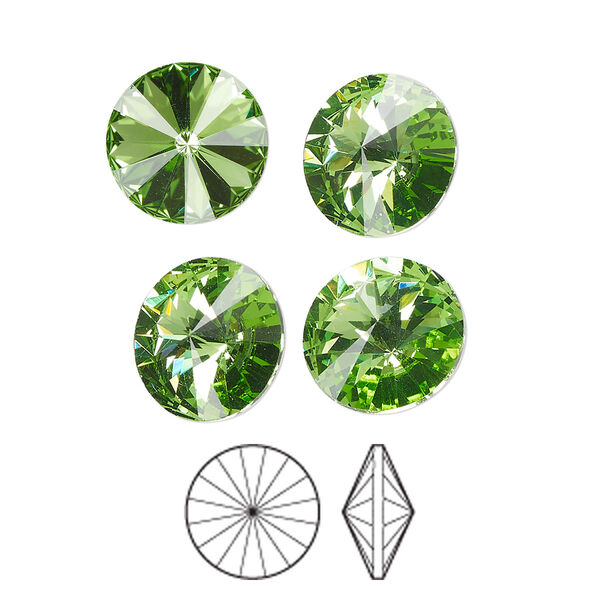 Chaton 144pk peridot foil back, Preciosa MAXIMA Czech crystal rhinestone 12mm rivoli image number 0