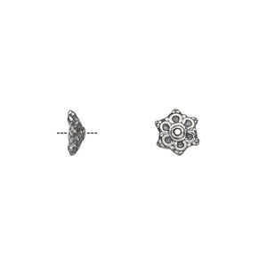 Bead cap, antiqued sterling silver, 7x3mm fancy design, fits 5-8mm bead. Sold per pkg of 2.