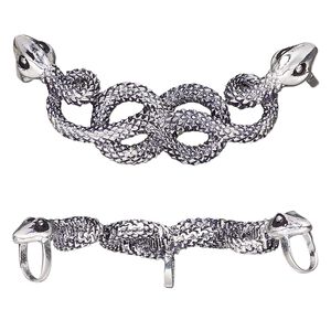 Slide, antique silver-plated brass, 46x19.5mm single-sided snakes with (3) 4.5mm holes. Sold individually.