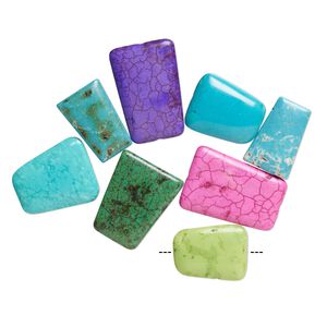 Magnesite 1pkg10, center-drilled / top-drilled puffed trapezoid bead mix 28x20mm-40x30mm