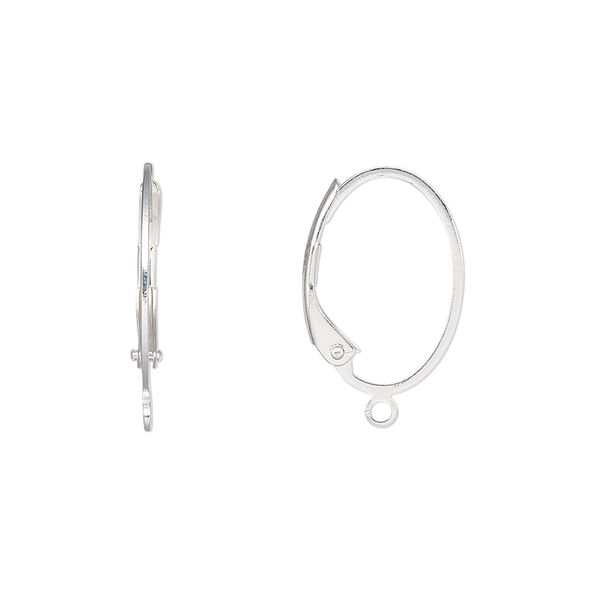 Ear wire, silver-plated brass, 19.5mm flat wire oval leverback with open loop. Sold per pkg of 5 pairs. image number 0
