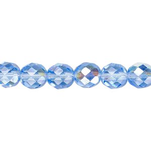 Bead, Czech fire-polished glass, blue AB, 8mm faceted round. Sold per 15-1/2" to 16" strand.