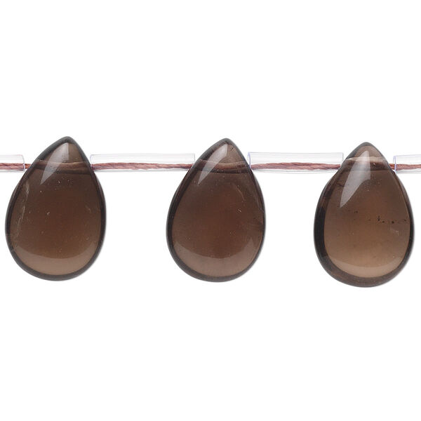 Bead, smoky quartz (heated / irradiated), light to medium, 15x10mm top-drilled flat teardrop, B grade, Mohs hardness 7. Sold per 15-1/2" to 16" strand. image number 0