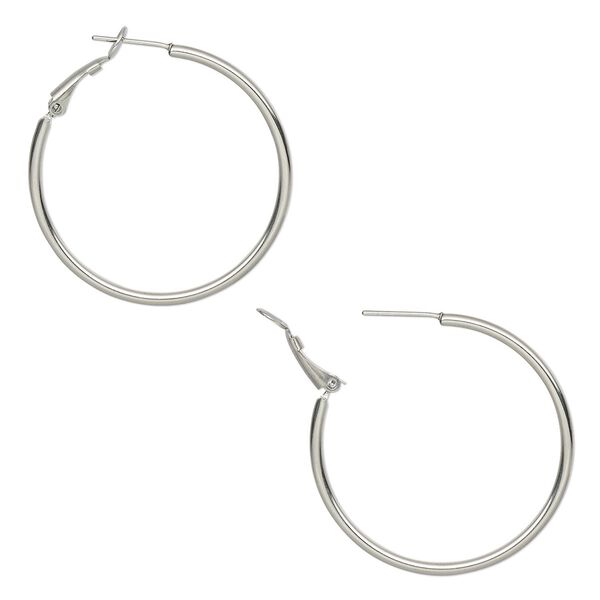 Earring, stainless steel, 40mm round hoop. Sold per pair. image number 0