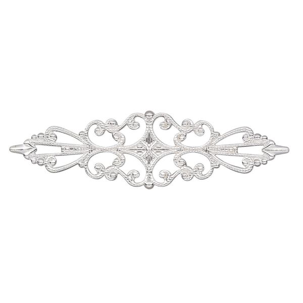 Component, silver-plated brass, 56.5x15mm single-sided filigree marquise. Sold per pkg of 10. image number 0