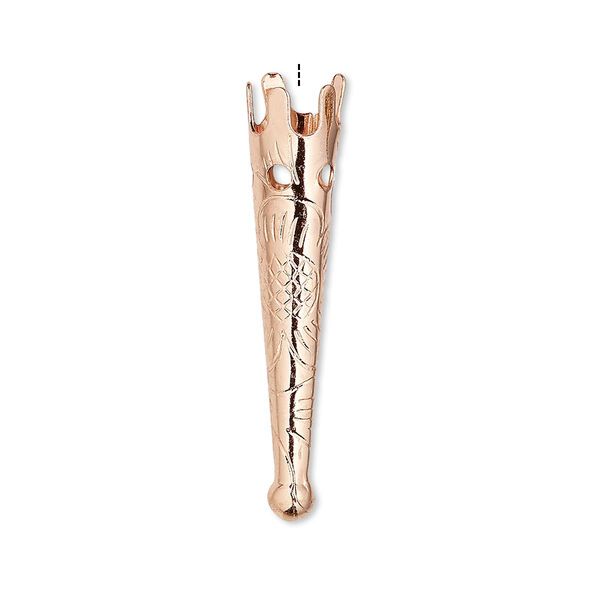 Bolo tip, copper-plated steel, 33x7mm with flower design. Sold per pkg of 100. image number 0