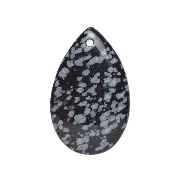 Focal, snowflake obsidian (natural), 31x20mm hand-cut teardrop, B grade, Mohs hardness 6-1/2 to 7. Sold individually. image number 0
