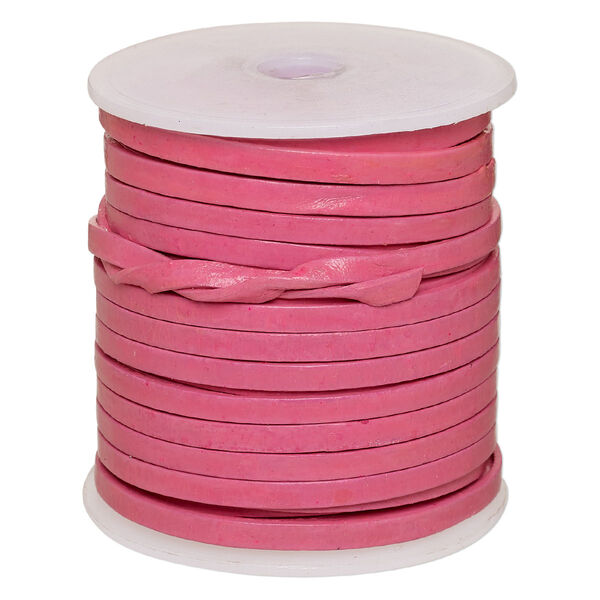 Cord, leather, pink, 4mm flat. Sold per 25-yard spool. image number 0