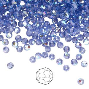 Bead 720pk tanzanite AB, Preciosa Czech crystal 3mm round