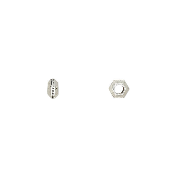 Bead, TierraCast®, antique silver-plated pewter (tin-based alloy), 5x2.5mm hexagon rondelle. Sold per pkg of 20. image number 0