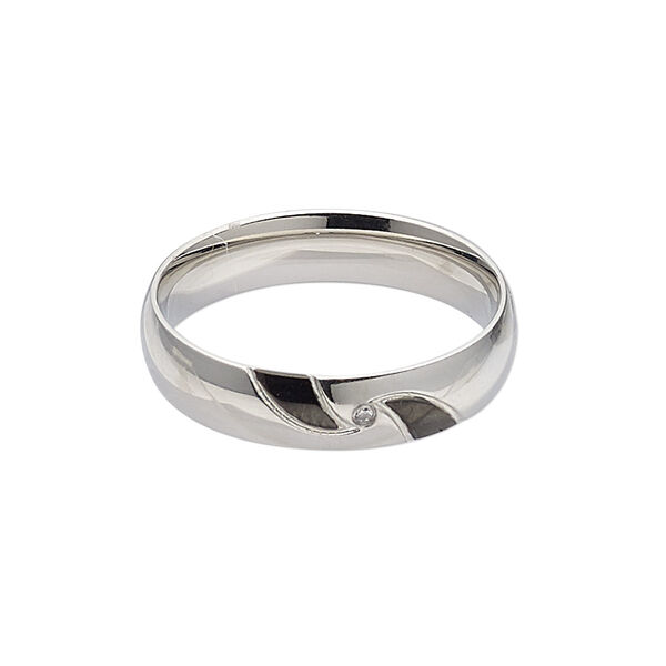 Ring, enamel / glass rhinestone / stainless steel, clear and black, 6mm wide with 5.5mm faceted round, size 12. Sold individually. image number 0