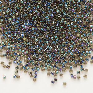 Seed bead, Delica®, glass, pkg/7.5g, #11 round, translucent blue-lined rainbow light topaz (DB-0089).