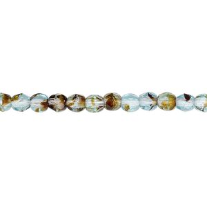 Bead, Czech fire-polished glass, black and turquoise blue, 4mm faceted round. Sold per 15-1/2" to 16" strand, approximately 100 beads.