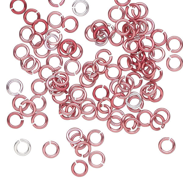 Jump ring 1pkg100 aluminum, 4mm round, 20 gauge / 2.4mm inside diameter / pink image number 0