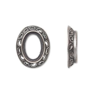 Component, antique silver-plated brass, 20x16mm oval with swirl design and 14x10mm oval setting. Sold per pkg of 10.