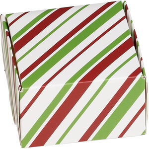 Box, paper, red / green / white, 3x3x1-inch unassembled square with stripe design. Sold per pkg of 10.