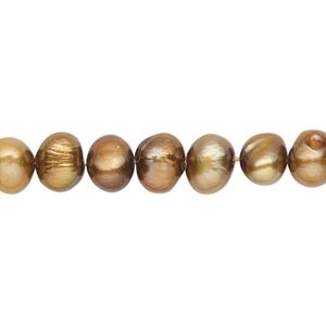 Pearl, cultured freshwater (dyed), copper, 6-7mm flat-sided potato with 0.4-0.6mm hole, C- grade, Mohs hardness 2-1/2 to 4. Sold per 15-inch strand.