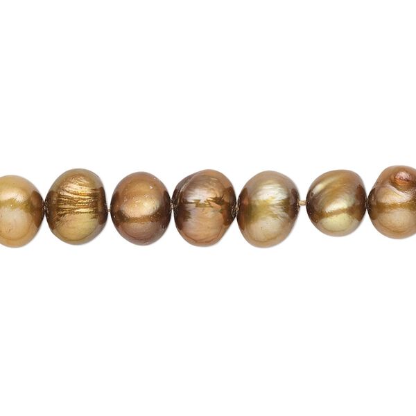 Pearl, cultured freshwater (dyed), copper, 6-7mm flat-sided potato with 0.4-0.6mm hole, C- grade, Mohs hardness 2-1/2 to 4. Sold per 15-inch strand. image number 0